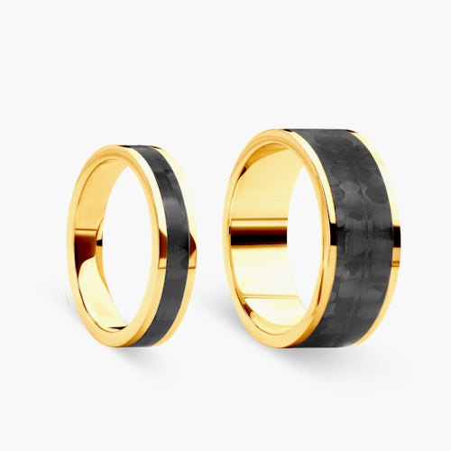 Obrączki ślubne: carbon, złote, płaskie, 6 mm i 10 mm